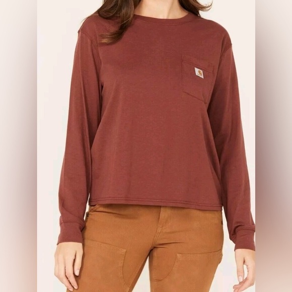 Carhartt Tops - Carhartt Women’s Tencel Fiber Series Loose Fit Longsleeve Crewneck Pocket Tee Lg